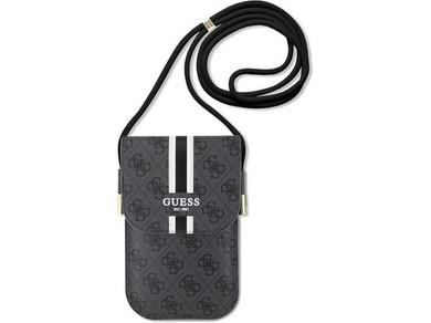 Guess 4G Printed Stripes Phone Bag w/Cord Strap - Black