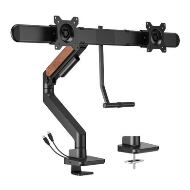 BRATECK 17"-32" Gas Spring Dual Monitor Arm. Detachable VESA, Built-in Cable Management, Adjustable Height, Free-Tilting, Includes Clamp & Grommet, Black