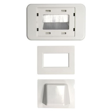AMDEX Combination Flush & Bullnose Cable Management Wall Plate With Brush. White Colour   