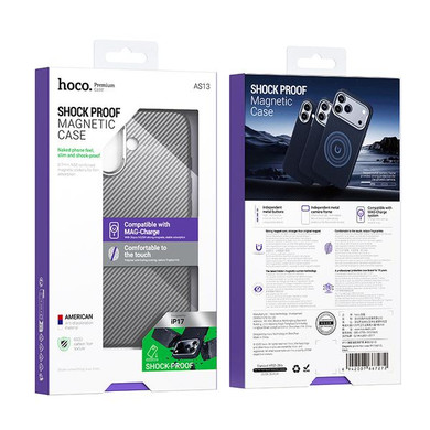 Hoco Magnetic Shock Proof Case w/ MagSafe Compatible, Premium T6000 Carbon Fiber Texture, Hidden Ring (AS13) - [ iPhone 17 ]