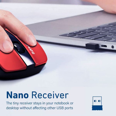 PROMATE EZGrip Ergonomic Wireless Mouse w/ Quick Forward/Back Buttons. 800/1200/1600Dpi 10m (CURSOR-RED)