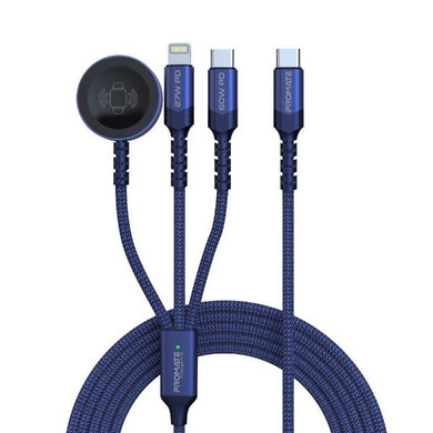 PROMATE 1.5M 5in1 Multi-Connector Charging Cable w/ Both USB-C & Lightning Connectors (ICHARGE-TRIO-BLU)