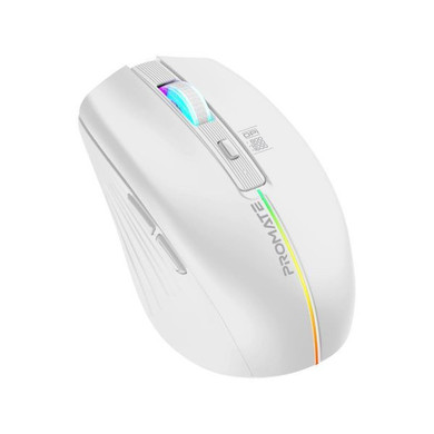 PROMATE Ergonomic Wireless Optical Mouse w/ LED Rainbow Lights & 500mAh Rechargable Battery (KITT-WHT)