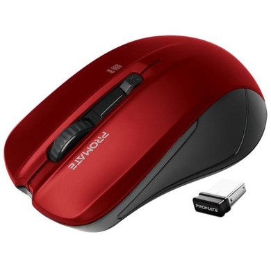 PROMATE Ergonomic Wireless Mouse w/ Ambidextrous Design. 800/1200/1600Dpi 10m Working (CONTOUR-RED)