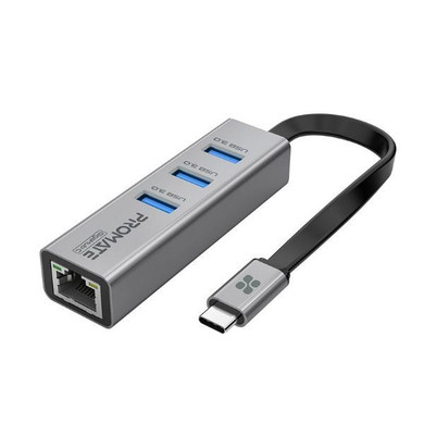 PROMATE Multi-Port Hub w/ Ethernet Port & USB-C Connect 3x USB-A 3.0 Ports 1000Mbps (GIGAHUB-C-GRY)