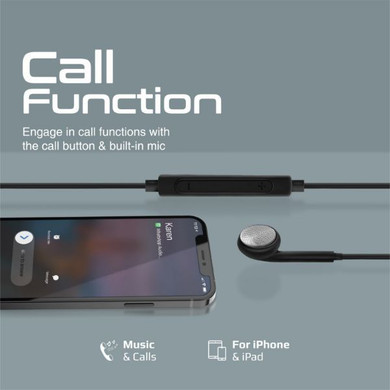 PROMATE Apple MFI Certified HiFi Wired Mono Earbud w/ Call Button and Microphone Black (BEAT-LT-BLK)