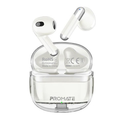 PROMATE In-Ear HD Bluetooth Earbud Intellitouch & 300mAh Charging Case. Ergonomic Fit (TRANSPODS-WHT)