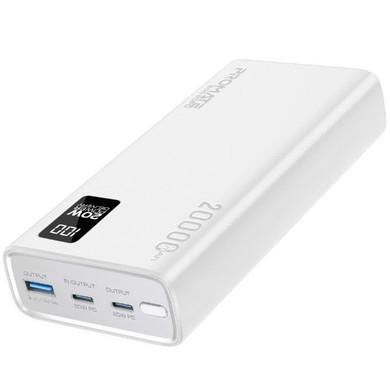 PROMATE 20000mAh Super Slim Smart Charging Power Bank 20W Dual USB-C & 1x 22.5W USB-A QC 3.0 (BOLT-20PD-WHT)