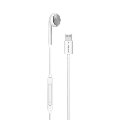 PROMATE Apple MFI Certified HiFi Wired Mono Earbud w/ Call Button and Microphone White (BEAT-LT-WHT)