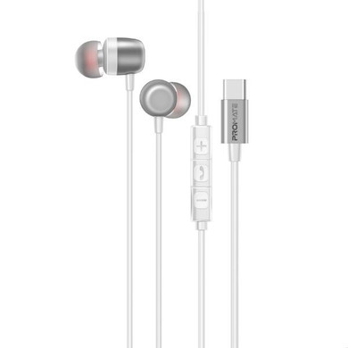 PROMATE In-Ear Ergonomic USB-C Wired ENC Stereo Earphones. In-line Microphone & Volume (SILKEN-ENC-WHT)