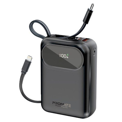 PROMATE 20000mAh Ultra Compact 35W SuperSpeed Power Bank Built-in USB-C & Lightning Cables. 35W (POWERPOD-20-BLK)
