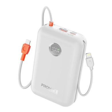 PROMATE 30000mAh Ultra Compact 35W SuperSpeed Power Bank Built-in USB-C & Lightning Cables. 35W (POWERPOD-30-WHT)