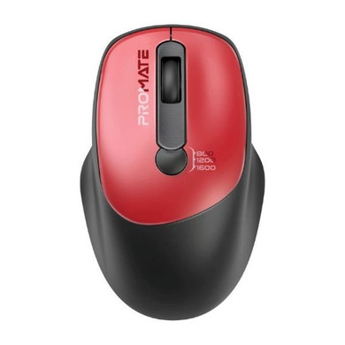 PROMATE EZGrip Ambidextrous Ergonomic Wireless Mouse. 800/1200/1600Dpi Plug & Play (UNIGLIDE-RED)