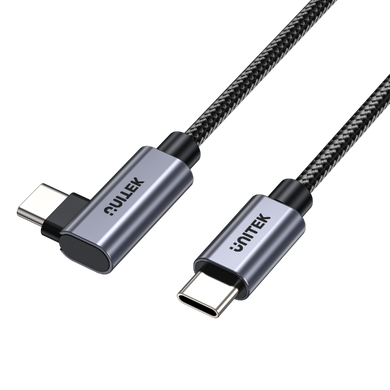 UNITEK 0.5m USB-C to Right Angled 90 Degree USB-C Connector. Supports 100W PD Fast Charging (C14123BK-0-5M)