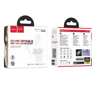 Comfortable Semi-In-Ear TWS Earbuds with 7 Hours, Hoco Music App (EQ33) [White]