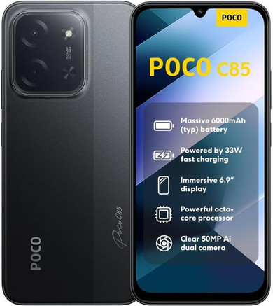 POCO C85 Global Mobile Phone [ 128GB / 6GB RAM - Black ]