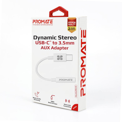 Promate Dynamic Stereo USB-C to 3.5mm AUX Headhone Jack Adapter AUXLINK-C