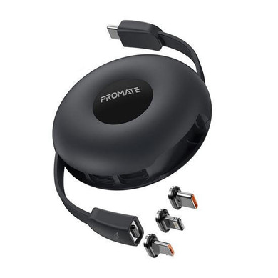Promate 3in1 USB-C Retractable Data and Charge Cable with Changeable Magnetic Connectors QUIVER