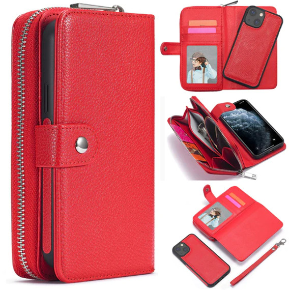 iPhone 13 Mini Zipper Wallet (Red) Zipper Wallet Case