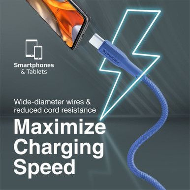 PROMATE 1M USB-A to USB-C Super Flexible Cable. Supports 2A Charging & 480Mbps Data Transfer. Blue Colour.  