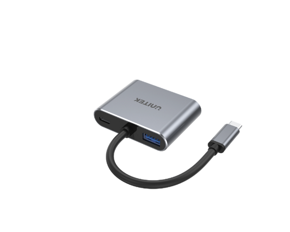UNITEK 4-in-1 USB Multi-Port Hub with USB-C Connector. Includes 1x USB-A Port, 1x VGA Port, 1x HDMI 4K@60Hz Port, 1x USB-C PD 100W. Plug & Play. Space Grey Color