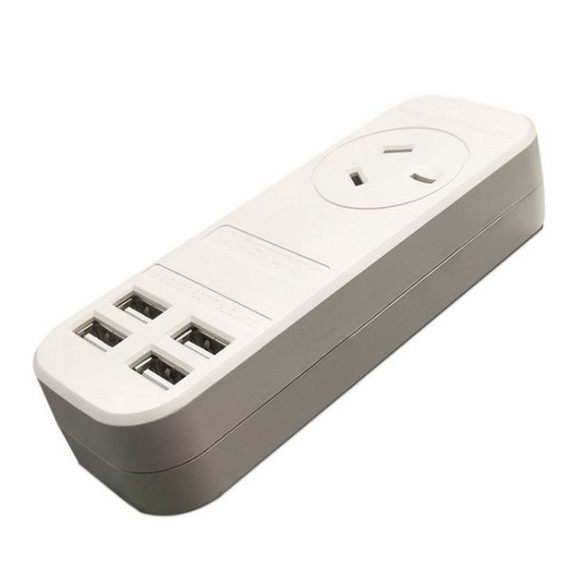 JACKSON 1x Outlet Power board with 4x USB Charging Outlets. 3.4A. 0.9m lead.