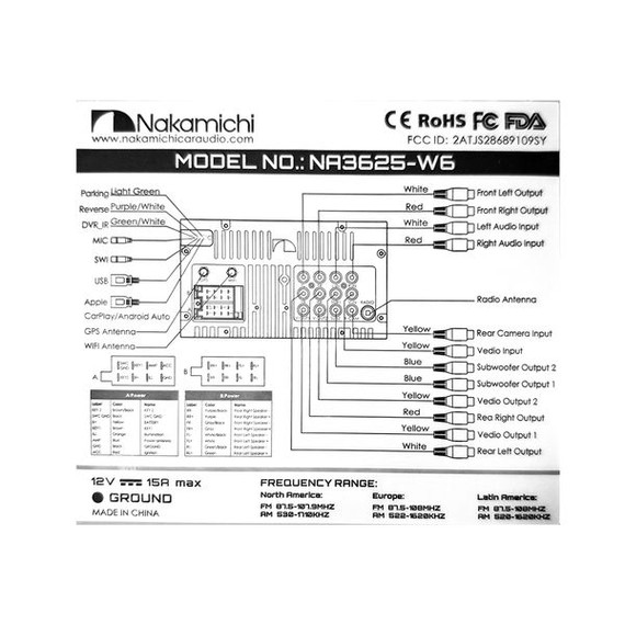 Nakamichi Head Unit 6.8" Na3625-W6 Wireless Carplay / Android Auto Double Din