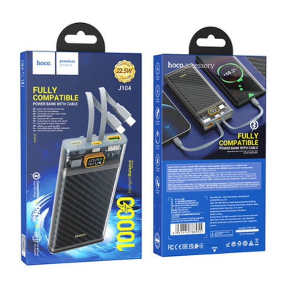 Hoco 22.5W PD+QC Power Bank w/ LED % Display, 2 Cables (10000mAh) (J104)