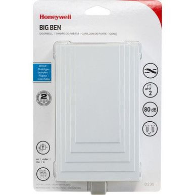 HONEYWELL Big Ben Classic Doorbell with Built-in Transformer. Wired - 2 Tune Options - 80dB - Fixings Included. White Colour.