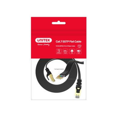 UNITEK 10m CAT 7 Black Flat SSTP 32AWG Patch Lead in PVC Jacket.