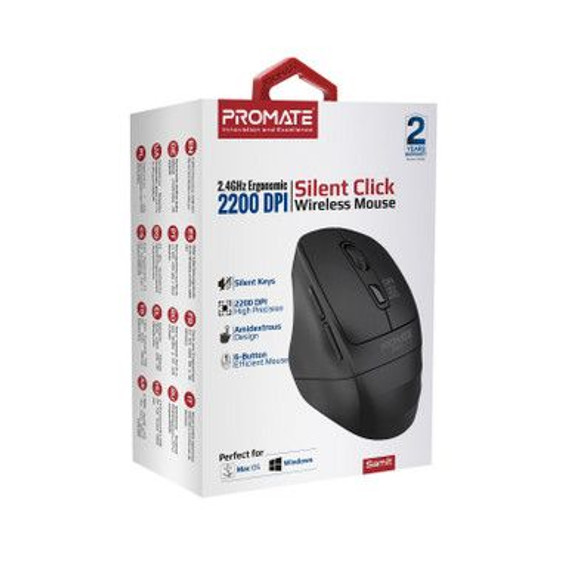 PROMATE Ergonomic Silent Click Wireless Mouse with up to 2200 DPI.