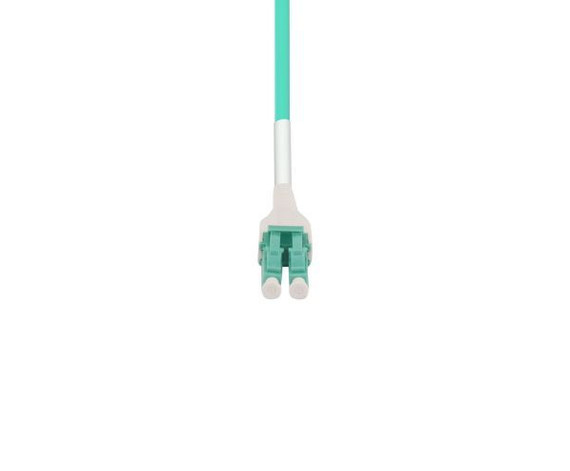 DYNAMIX 2M LC to LC OM3 Uniboot Elite Low-loss 50u 3mm Multimode Duplex Fibre Lead. Aqua LSZH Jacket