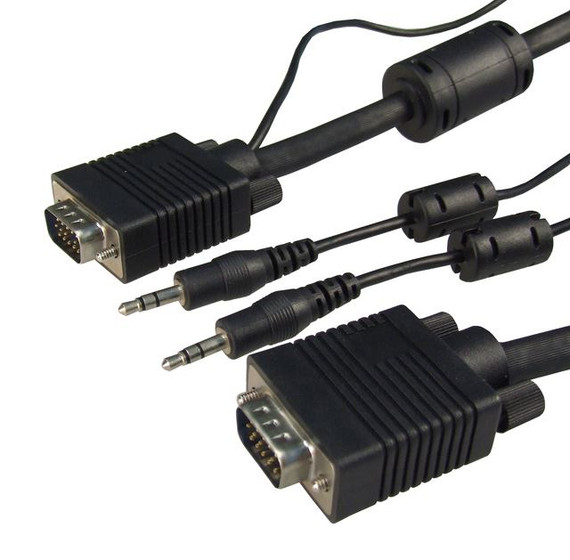DYNAMIX 3m VGA Male/Male Cable with 3.5mm Male/Male Audio Leads - 450mm. BLACK Colour - Coaxial Shielded