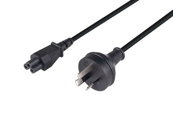 DYNAMIX 2M 3-Pin to C5 Clover Shaped Female Connector 7.5A. SAA approved Power Cord. 0.75mm copper core. BLACK Colour.