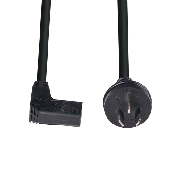 DYNAMIX 2M 3-Pin Plug to Right Angled IEC C13 Female Connector 10A SAA Approved Power Cord. 1.0mm copper core. BLACK Colour. DYNAMIX 2M 3-Pin Plug to Right Angled IEC C13 Female Connector 10A SAA Approved Power Cord. 1.0mm copper core. BLACK Colour.