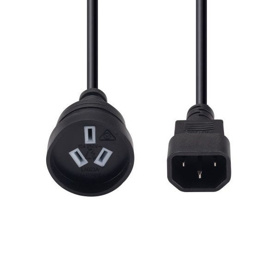 DYNAMIX 0.5m 3-Pin Socket to IEC C14 Male Connector. 10A. SAA Approved Power Cord. (Used to power standard device from UPS IEC connectors) BLACK Colour.