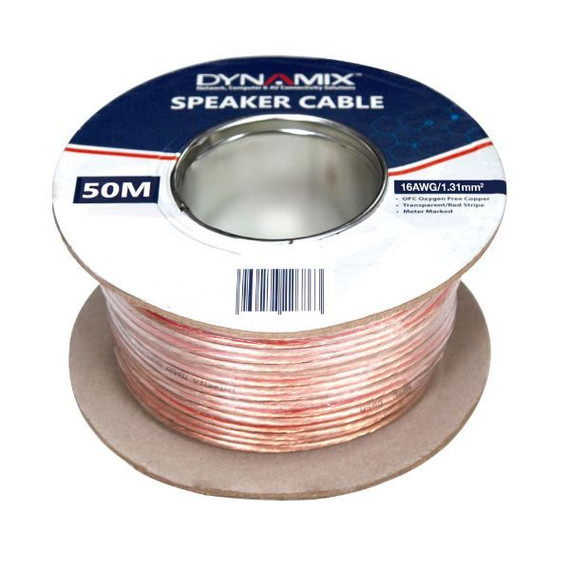 DYNAMIX 50m 16AWG/1.31mm Speaker Cable - OFC 25/025BCx2C - Clear PVC Insulation - OD: 2.6x 5.2mm. Meter Marked