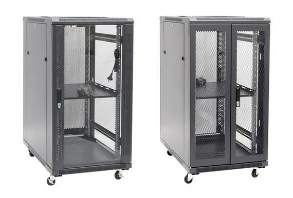 DYNAMIX 22RU Server Cabinet 1000mm Deep (600 x 1000 x 1190mm). Incl. 1 x Fixed Shelf - 4x Fans - 25x Cage Nuts - 4x Castors & 4x Level Feet. static load. Glass front door - mesh rear door.