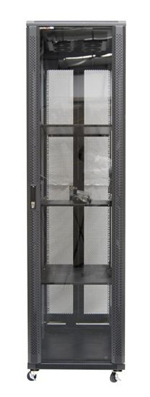 DYNAMIX 45RU Server Cabinet 1000mm Deep (600x1000x2210mm) FLAT PACK Includes 3x Fixed Shelves - 4x Fans - 25x Cage Nuts - 4x Castors - Level feet 800kg static load. Glass front door mesh rear door. 6-Way PDU