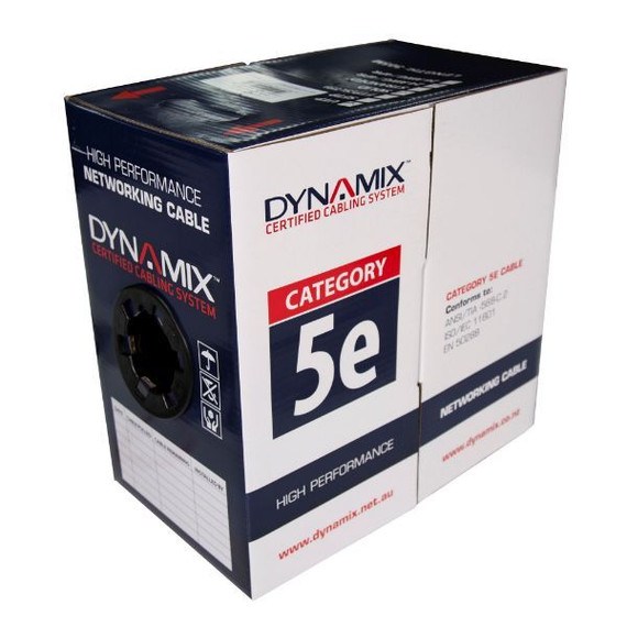 DYNAMIX 305m Cat5E UTP EXTERNAL Solid Cable - 24AWGx4P 100MHz - UV Stabilised Black PE Jacket - Reel box