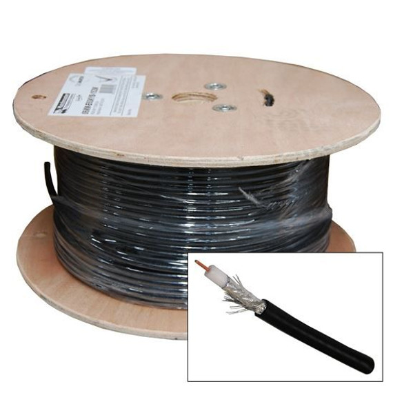 DYNAMIX 100m Roll RG6 Shielded Cable. Black. 75ohm. 18AWG solid core. Foil and braid shield.