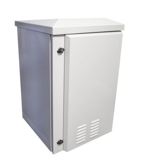 DYNAMIX 12RU Vented Outdoor Wall Mount Cabinet. Ext Dims 611x 425x640. IP45 rated. Lockable front door. Supplied with dual extractor and input/output air filters. Made