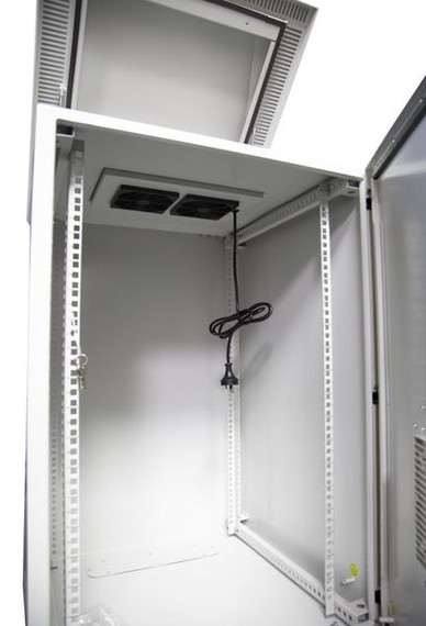 DYNAMIX 24RU Vented Outdoor Wall Mount Cabinet. Ext Dim 611x625x1190 . IP45 rated. Lockable front door. Supplied with dual extractor fans - and input/output air filters. Made from rolled steel. Grey DYNAMIX 24RU Vented Outdoor Wall Mount Cabinet. Ext Dim 611x625x1190 . IP45 rated. Lockable front door. Supplied with dual extractor fans - and input/output air filters. Made from rolled steel. Grey