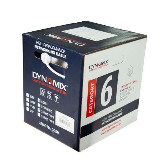 DYNAMIX 305m Cat6 SSTP White SOLID Shielded Cable Roll - 100MHz - 23AWGx4P - LSZH CM UL Rated Jacket. Supplied on a Reel.