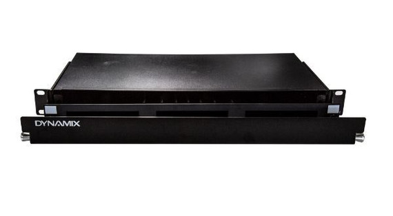 DYNAMIX 19'' 1U Fibre Patch Panel Three Slot. Metal Sliding Drawer Black. Supplied with 2x 24 Port Splice Cassette - Cable Management Accessories & Cable Gland - with Front Management.