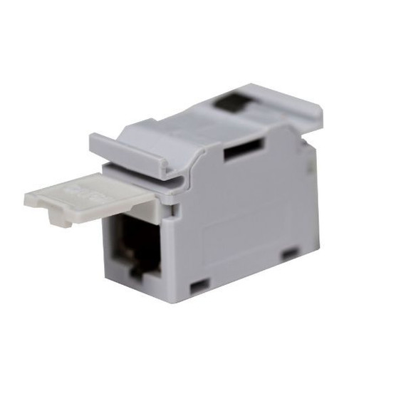 DYNAMIX Cat6A RJ45 DIN Rail Mounted 1DU Shielded Coupler. Supplied with Dust Cover & Earthing Spring. IP20. Side-by-Side Mountable. 4PPoE Compliant.