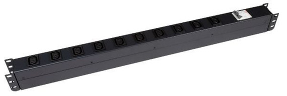 DYNAMIX 10 Outlet Vertical Power Rail (10A IEC C13) with 6KA C-Curve Circuit Breaker. Integrated 2m power cord (10A IEC C14) 0RU. Colour Black.