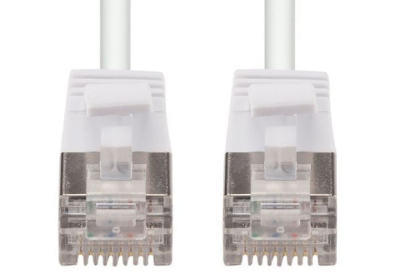 DYNAMIX 3m Cat6A S/FTP White Ultra-Slim Shielded 10G Patch Lead (34AWG) with RJ45 Gold Plated Connectors. Supports PoE IEEE 802.3af (15.4W).
