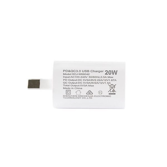 DYNAMIX 20W USB-C + QC3.0 USB-A Universal Compact USB Wall Charger. Supports Fast Charge for Apple iPhone 8 or later - iPad 10.2 - iPad Air 3rd Gen - iPad Mini 5th Gen Plus all iPad Pro. Qualcom 3.0.