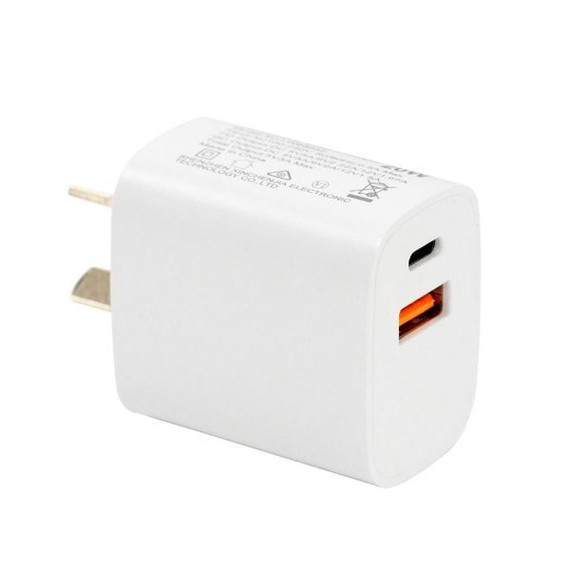 DYNAMIX 20W USB-C + QC3.0 USB-A Universal Compact USB Wall Charger. Supports Fast Charge for Apple iPhone 8 or later - iPad 10.2 - iPad Air 3rd Gen - iPad Mini 5th Gen Plus all iPad Pro. Qualcom 3.0.